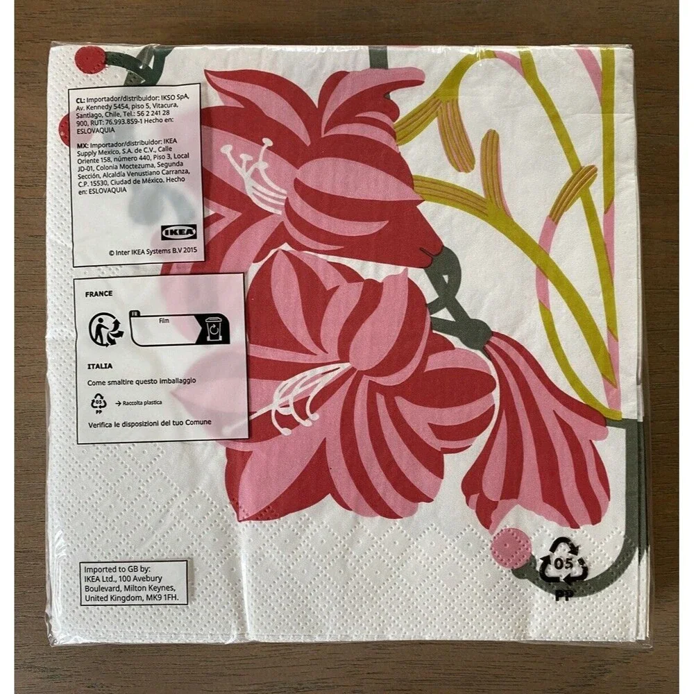 Ikea Vinterfint Paper Napkins Set of 30 Christmas Amaryllis 605.811.33 Fast Ship